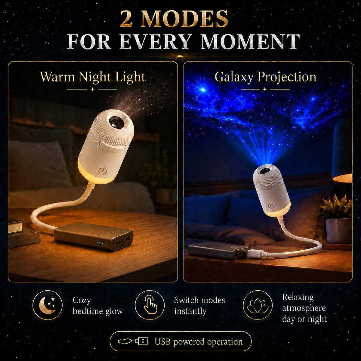 2-in-1 Galaxy Projector Night Light